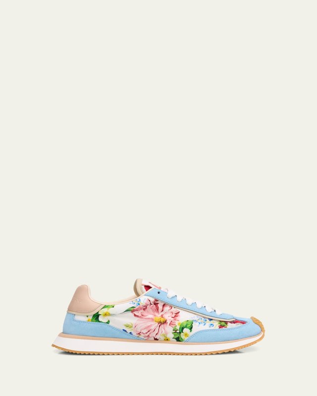 Aria Floral Nylon and Leather Low-Top Sneakers